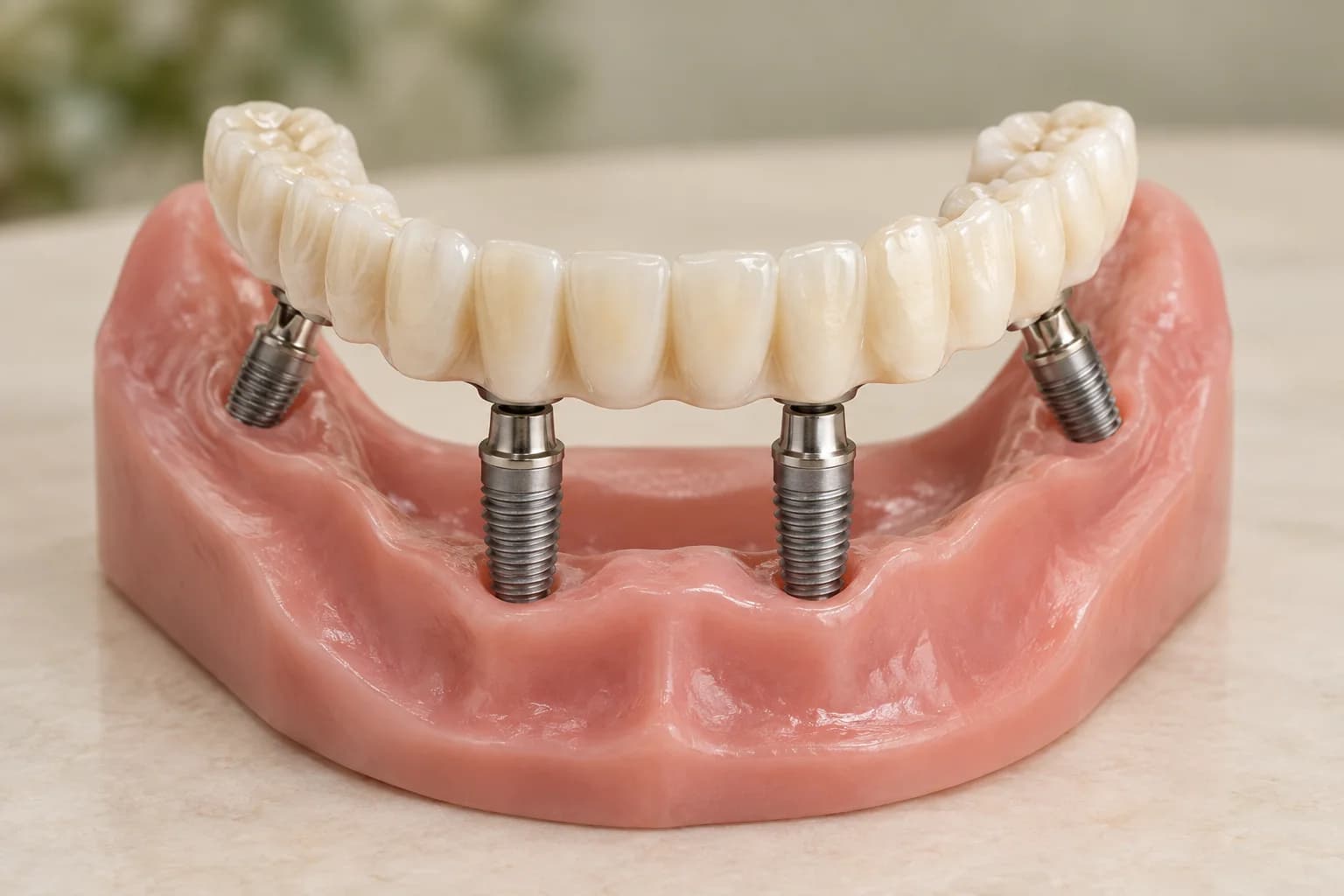 Simplified teaching model of a full arch supported by four implants